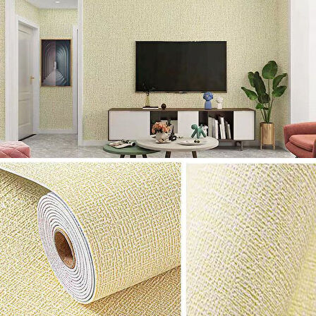 50x280 Cm (1,4m2) Keten Sarısı Kendinden Yapışkanlı Duvar Kağıdı   Dokulu Esnek Silinebilir