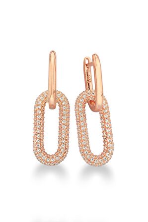 925 Ayar Gümüş Monaco Stili Rose Link Küpe - K096701