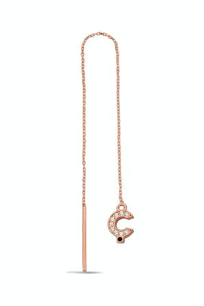 Ç Harfi 925 Ayar Gümüş Rose Tek Zincir Küpe - K099101