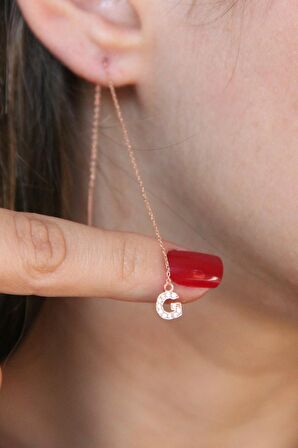 G Harfi 925 Ayar Gümüş Rose Tek Zincir Küpe - K099501