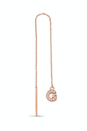 G Harfi 925 Ayar Gümüş Rose Tek Zincir Küpe - K099501