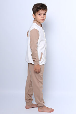 ERKEK ÇOCUK KOLEJ CEKETLİ EŞOFMAN TAKIMI ÇITÇITLI BASKILI CEPLİ C51