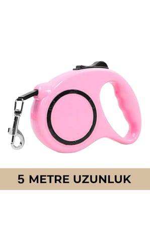 Makaralı Köpek Gezdirme Tasması Pembe Siyah 5mt