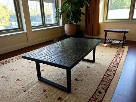 Siyah renk Orta sehpa ahşap 120 X 60 cm çay kahve ofis salon sehpası metal ayak