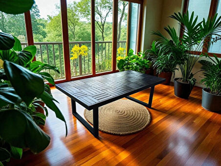 Siyah renk Orta sehpa ahşap 120 X 60 cm çay kahve ofis salon sehpası metal ayak