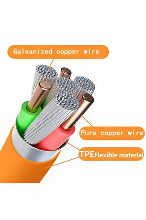 Süper Hızlı 120W 6A Sıvı Silikon Metal Uçlu Type-C Şarj Kablosu Turuncu