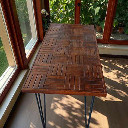 Ahşap Ceviz renk Balkon Bahçe Masası Çay Kahve Mutfak Yemek masası 120 X 60 cm , yükseklik 73 cm
