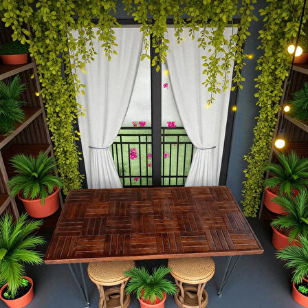 Ahşap Ceviz renk Balkon Bahçe Masası Çay Kahve Mutfak Yemek masası 120 X 60 cm , yükseklik 73 cm