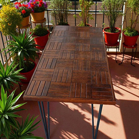 Ahşap Ceviz renk Balkon Bahçe Masası Çay Kahve Mutfak Yemek masası 120 X 60 cm , yükseklik 73 cm