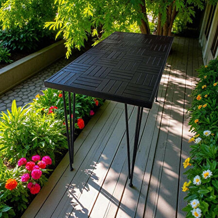 Ahşap Siyah renk Balkon Bahçe Masası Çay Kahve Mutfak Yemek masası 120 X 60 cm , yükseklik 73 cm