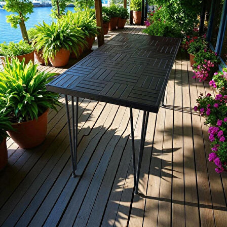 Ahşap Siyah renk Balkon Bahçe Masası Çay Kahve Mutfak Yemek masası 120 X 60 cm , yükseklik 73 cm