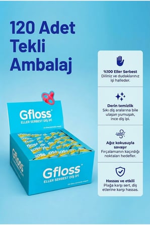 Gfloss Elsiz Diş İpi 120 Adet, Tek Tek Ambalajlı, Hijyenik Tekli Paket, Aromasız