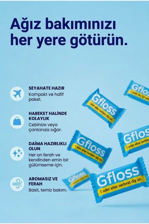 Gfloss Elsiz Diş İpi 120 Adet, Tek Tek Ambalajlı, Hijyenik Tekli Paket, Aromasız
