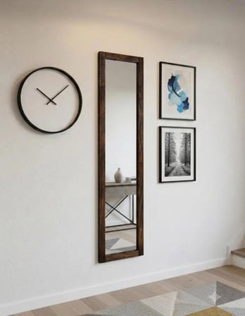 Ahşap ceviz renk çerçeve cam ayna 120 X 27 hol ayna , duvar room antre giriş salon ayna makyaz ayna