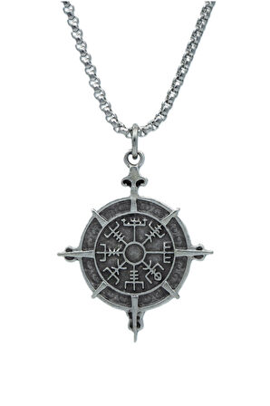 Viking Vegvisir Pusula  Örme Zincir Kolye - Gümüş Kaplama - Erkek Kadın Kolye - No:1455