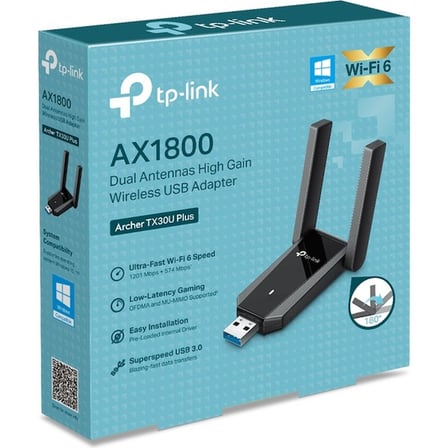 Archer TX30U Plus | AX1800 Wi-Fi 6 Kablosuz USB Adaptör | Çift Yüksek Çekim Güçlü Anten | Beamforming & Mu-Mımo | USB 3.0 | Wpa3 Güvenlik | Dahili Sürücü (Tak-Çalıştır) | Oyuncu Ağ Adaptörü