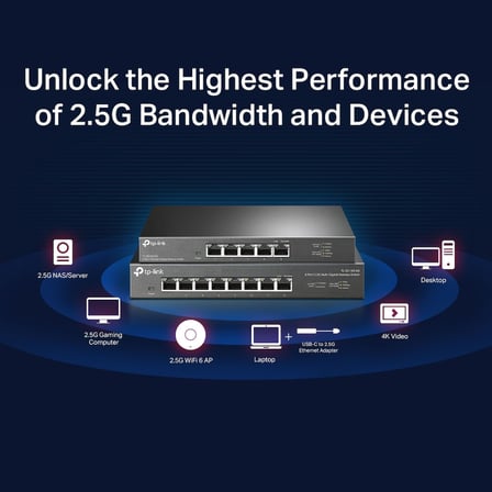 TP-LINK 8port 2.5GbE Yönetilemez Switch TL-SG108-M2