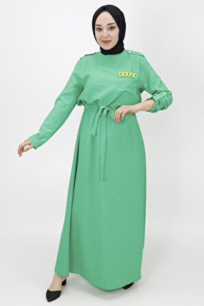 Cep Zincir Detaylı Bürümcük Kumaş Elbise