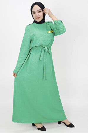 Cep Zincir Detaylı Bürümcük Kumaş Elbise