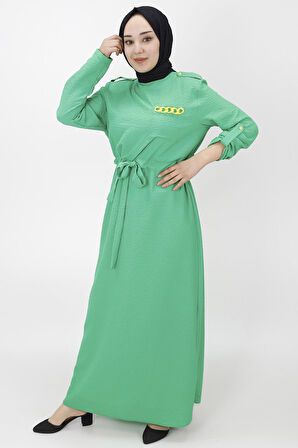 Cep Zincir Detaylı Bürümcük Kumaş Elbise