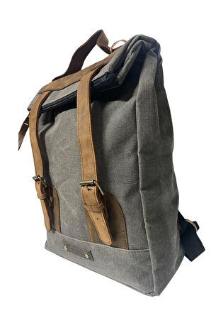 Vintage Salaş Kanvas Deri Su Geçirmez Design Unisex Gezi Okul Seyahat Kamp Sırt Çantası 28x37cm