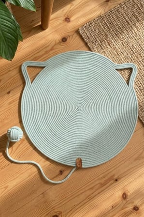 Reyo Pet El Yapımı Oyuncaklı Kedi Tırmalama Matı %100 Pamuk İpli Çağla Yeşili