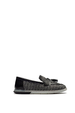 Kadın Hasır Örme Oxford Model Loafer Makosen Püsküllü Ayakkabı 12105