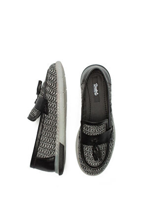 Kadın Hasır Örme Oxford Model Loafer Makosen Püsküllü Ayakkabı 12105