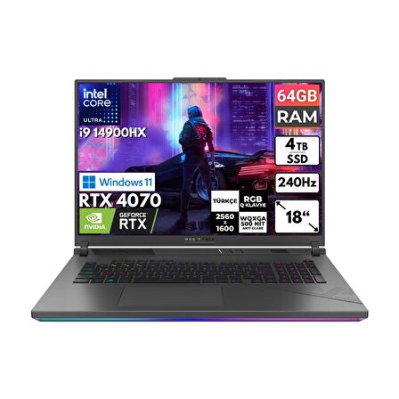 Asus ROG Strix G18 i9-14900HX 64 GB 4 TBSSD RTX4070 18" WQXGA Windows 11 Home Taşınabilir Bilgisayar G814JIR-N6002 BT49