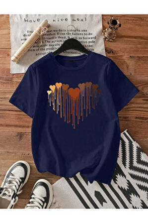 Unisex Pamuklu Eriyen Kalpler Baskılı Tasarım T-shirt