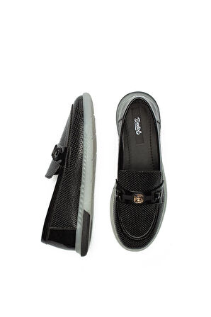 Kadın İğne Baskılı Günlük Loafer Makosen Casual Rugan Ayakkabı 12110