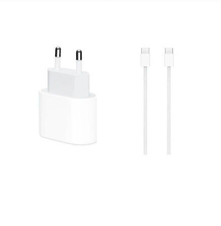 İphone 15/ 15PLUS/ 15PRO/MAX 20Watt Hızlı Şarj Seti 20W Adaptör + USB-C USB-C Kablo 1m Örgülü