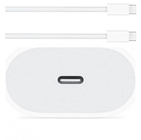 İphone 15/ 15PLUS/ 15PRO/MAX 20Watt Hızlı Şarj Seti 20W Adaptör + USB-C USB-C Kablo 1m Örgülü