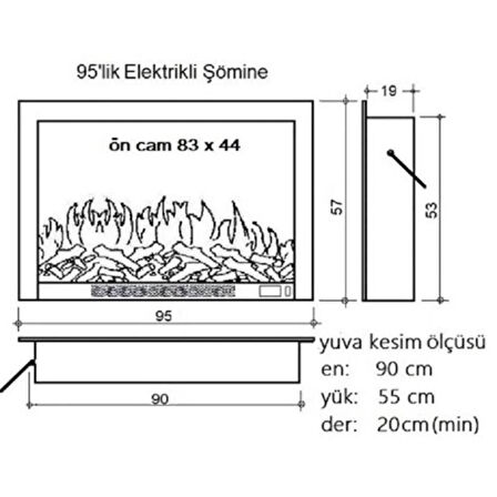 Alaz Efekt 1800W 95cm Bluetooth ve Ses Efektli Dekoratif Elektrikli Şömine Soba