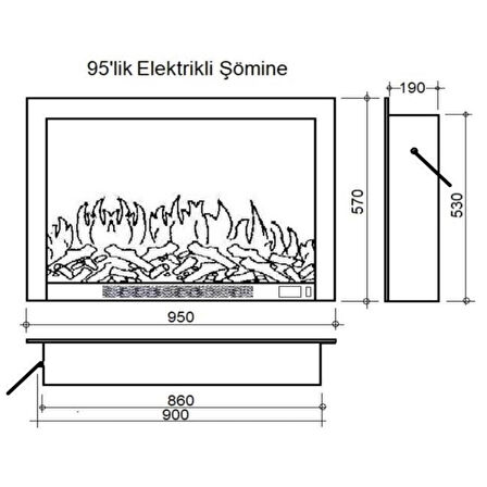 Alaz Efekt 1800W 95cm Dekoratif Elektrikli Şömine