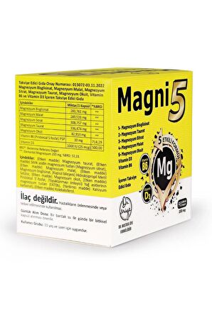 Magni5 Magnezyum 5 Etkili Form 3 Aylık 90 Kapsül B6 D3 Vitamini Bisglisinat Malat Taurat Sitrat Oksit