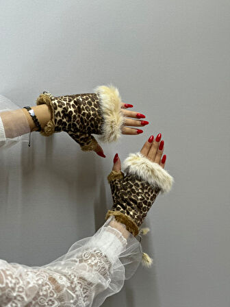 LEOPRA KÜRKLÜ PARMAKSIZ KADIN ELDİVEN