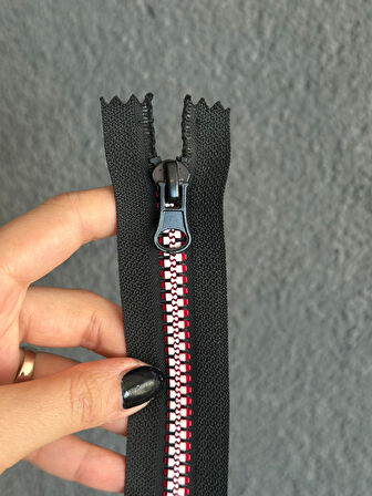 KIRMIZI BEYAZ İRİ DİŞLİ FERMUAR 21X2 CM