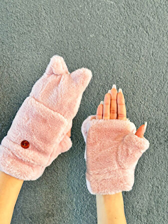 PELUŞ NAKIŞ İŞLEME KEDİ AÇILIR PARMAKLI İÇİ KÜRKLÜ ELDİVEN