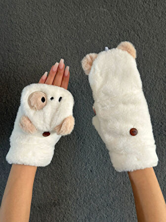 KUKLA PELUŞ İÇİ KÜRKLÜ AAÇILIR PARMAK NAKIŞ İŞLEME ELDİVEN
