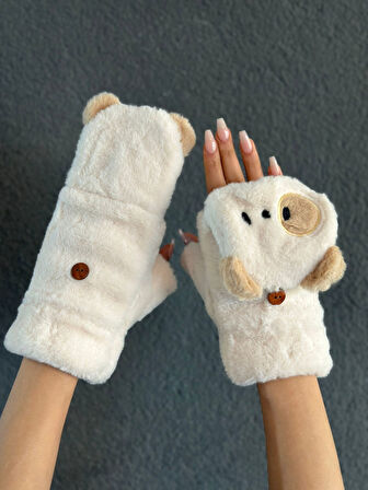 KUKLA PELUŞ İÇİ KÜRKLÜ AAÇILIR PARMAK NAKIŞ İŞLEME ELDİVEN