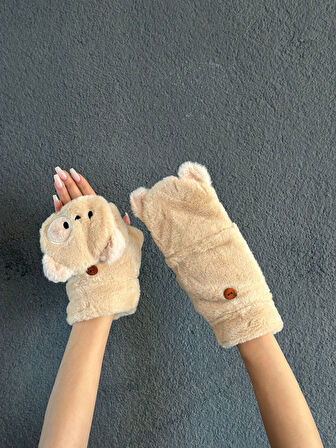 KUKLA PELUŞ İÇİ KÜRKLÜ AAÇILIR PARMAK NAKIŞ İŞLEME ELDİVEN