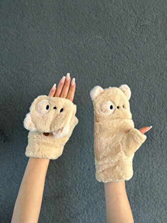 KUKLA PELUŞ İÇİ KÜRKLÜ AAÇILIR PARMAK NAKIŞ İŞLEME ELDİVEN