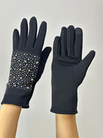 SİYAH TAŞ İŞLEME DOKUNMATİK PRMAK KADIN ELDİVEN