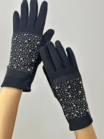 SİYAH TAŞ İŞLEME DOKUNMATİK PRMAK KADIN ELDİVEN