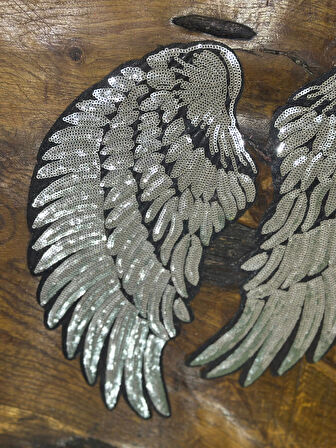 2 Lİ ÜTÜ İLE YAPIŞAN PUL PAYETLİ MELEK KANADI DİKİŞ AKSESUARI SET 37X18 CM