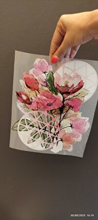 ÜTÜ İLE YAPIŞAN ÇİÇEKLİ KUMAŞ TRANSFER BASKI ARMA 24X20 CM