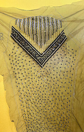 SİYAH BONCUK PAYET İŞLEME YAKA DİKİŞ APLİKE 63X35 CM