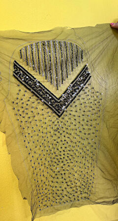 SİYAH BONCUK PAYET İŞLEME YAKA DİKİŞ APLİKE 63X35 CM