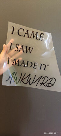 ÜTÜ İLE YAPIŞAN SİYAH YAZILI TİŞÖRT TRANSFER BASKI ARMA 26X25 CM